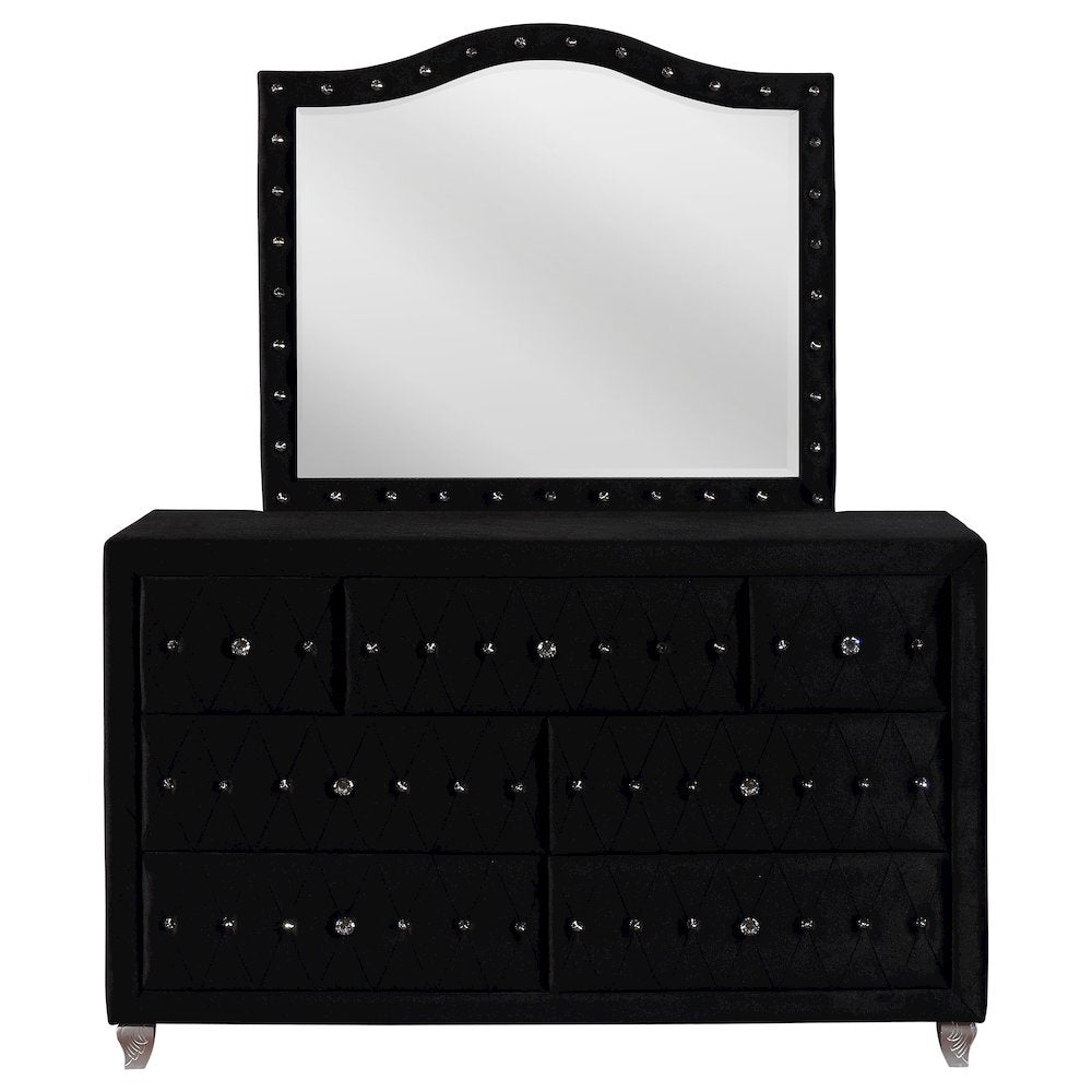 Deanna 7-drawer Upholstered Dresser with Mirror Black