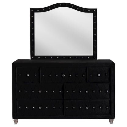 Deanna 7-drawer Upholstered Dresser with Mirror Black