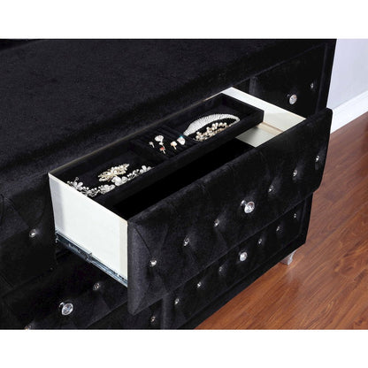 Deanna 7-drawer Upholstered Dresser with Mirror Black