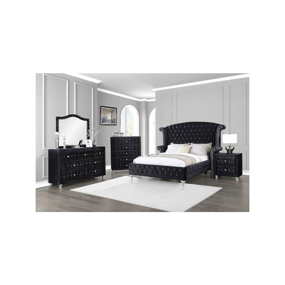 Deanna 7-drawer Upholstered Dresser with Mirror Black