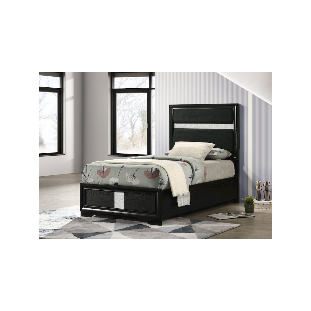 Miranda 54-inch Upholstered Twin Panel Bed Black