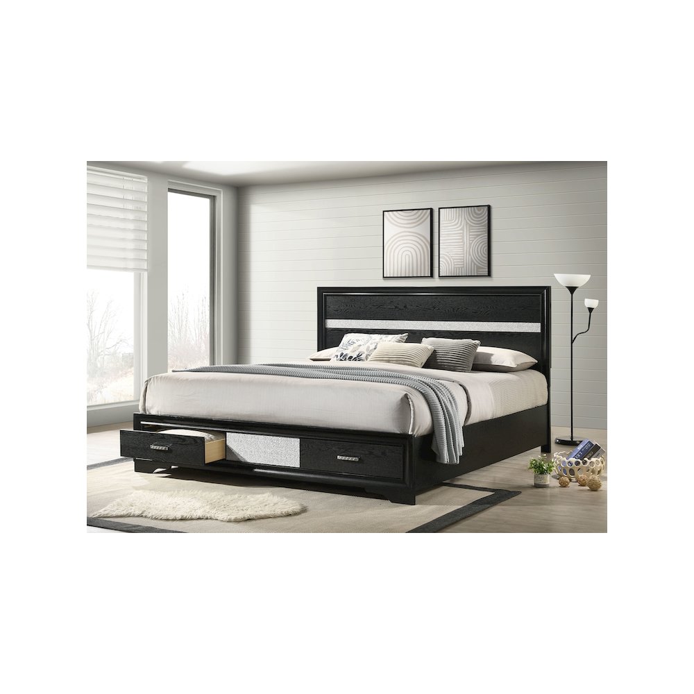 Miranda 51-inch Wood California King Storage Panel Bed Black