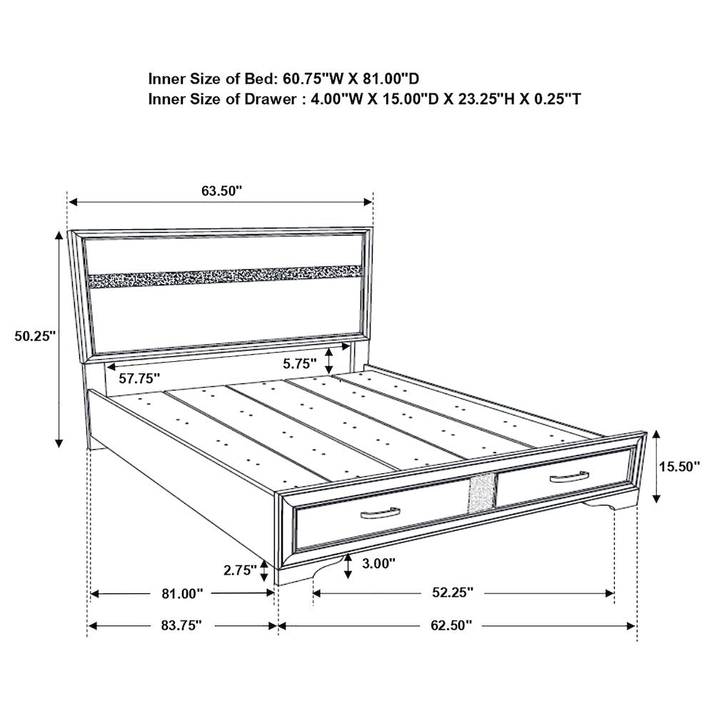 Miranda 51-inch Wood Queen Storage Panel Bed Black