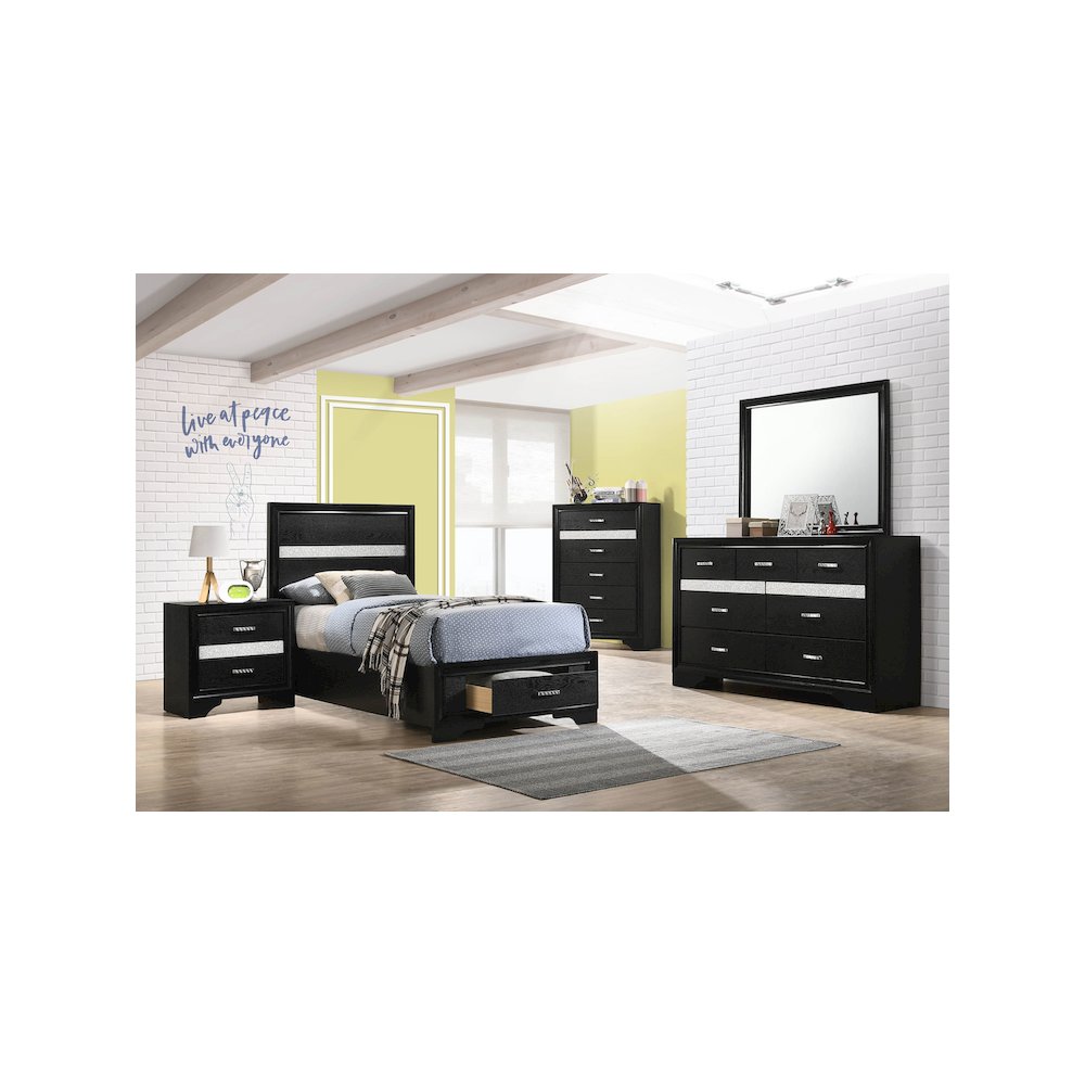 Miranda 51-inch Wood Twin Storage Panel Bed Black