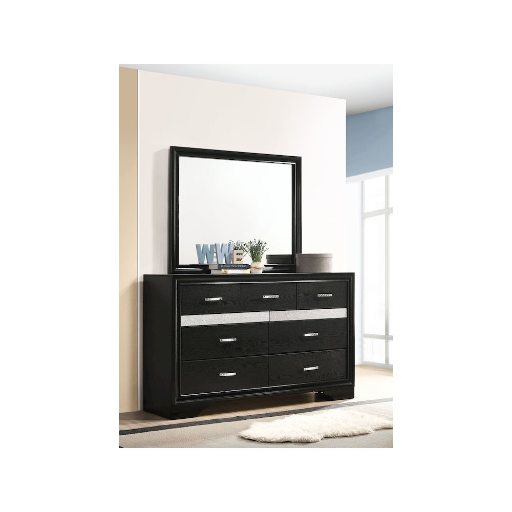 Miranda 7-drawer Dresser with Mirror Black