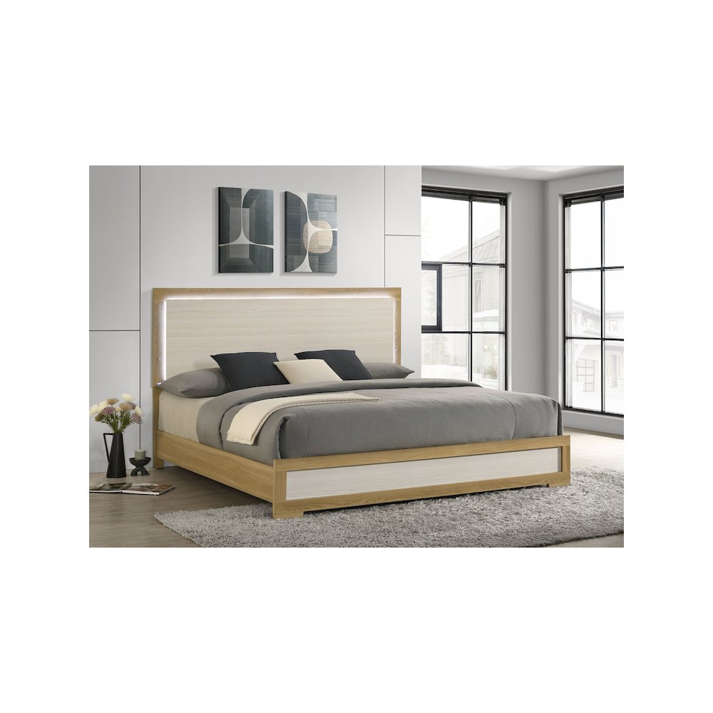 Hyland Eastern King Panel Bed LED Headboard Natural