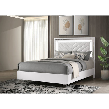 Cassia Queen LED Panel Bed White High Gloss