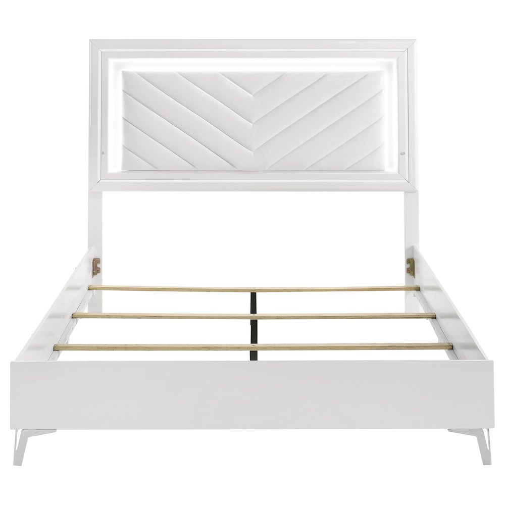 Cassia Queen LED Panel Bed White High Gloss