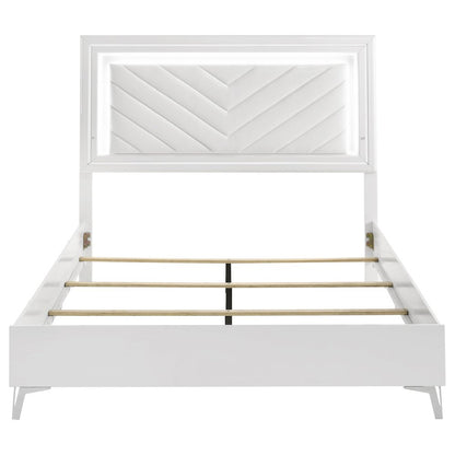Cassia Queen LED Panel Bed White High Gloss