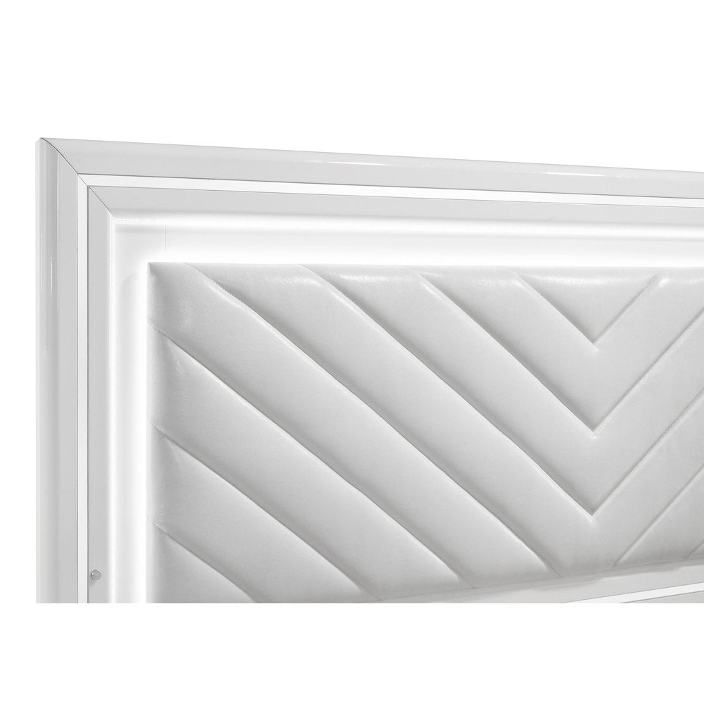 Cassia Queen LED Panel Bed White High Gloss