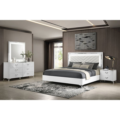 Cassia 4-piece Queen LED Bedroom Set White High Gloss