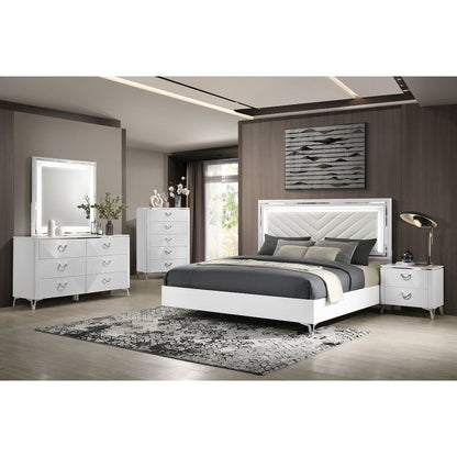 Cassia 5-piece Queen LED Bedroom Set White High Gloss