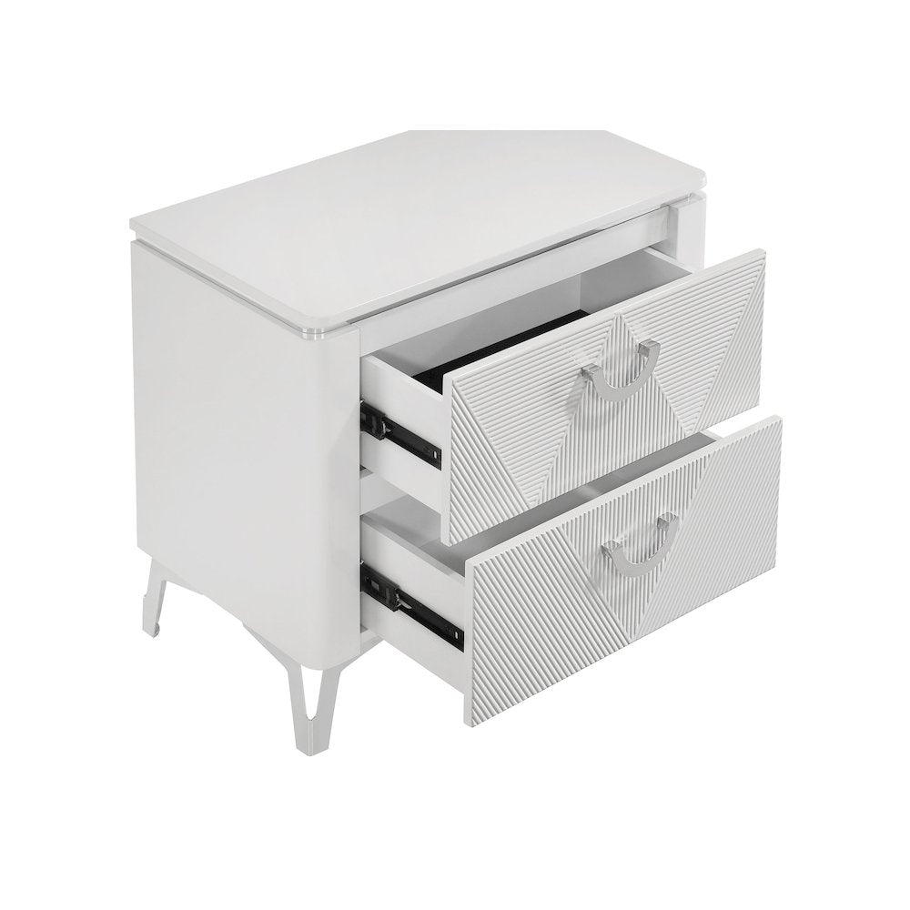 Cassia 2-drawer Nightstand Bedside Table White High Gloss