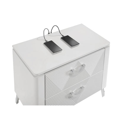 Cassia 2-drawer Nightstand Bedside Table White High Gloss