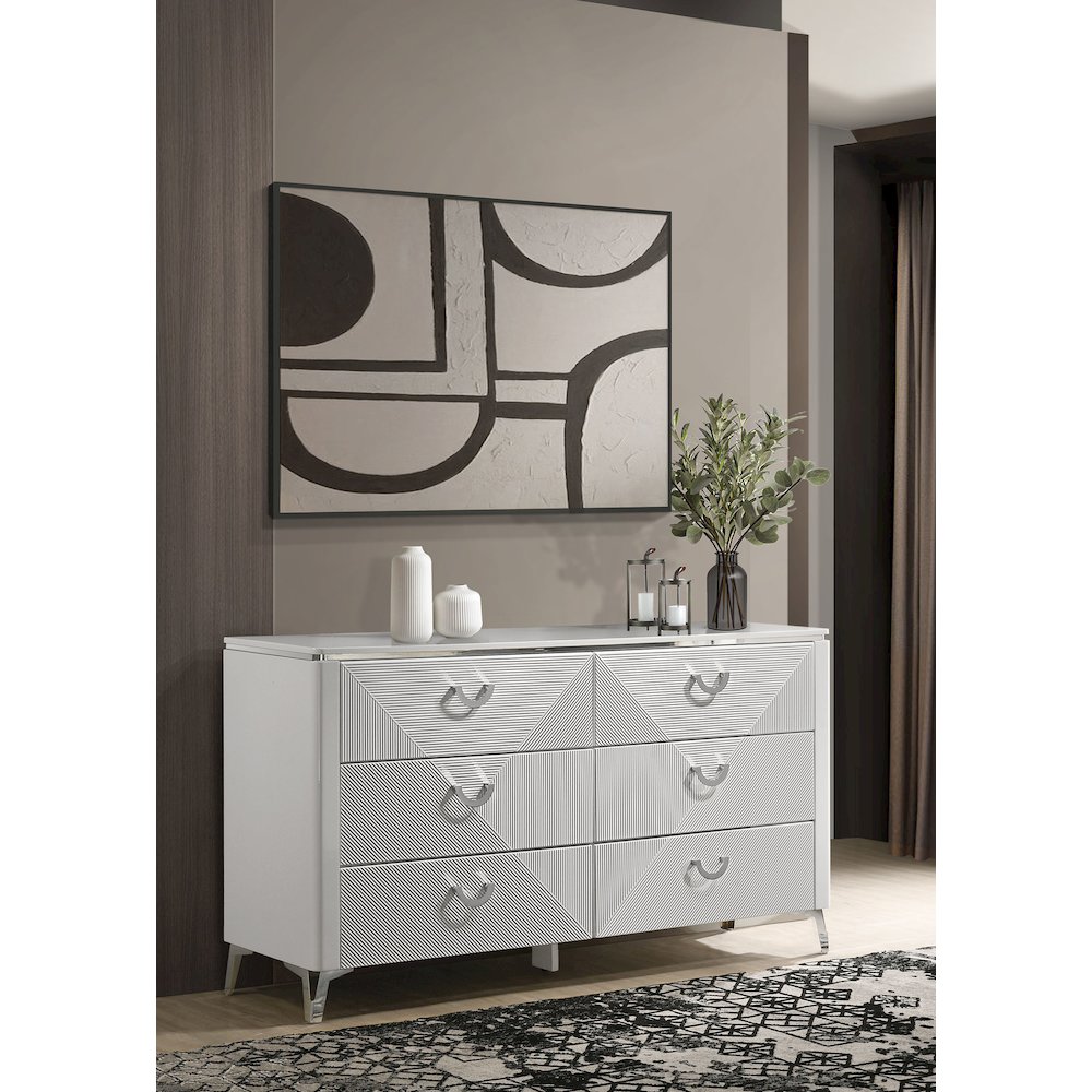 Cassia 6-drawer Bedroom Dresser Cabinet White High Gloss