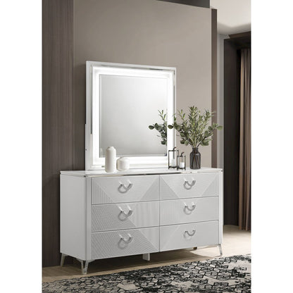 Cassia 6-drawer Dresser Cabinet with Mirror White High Gloss