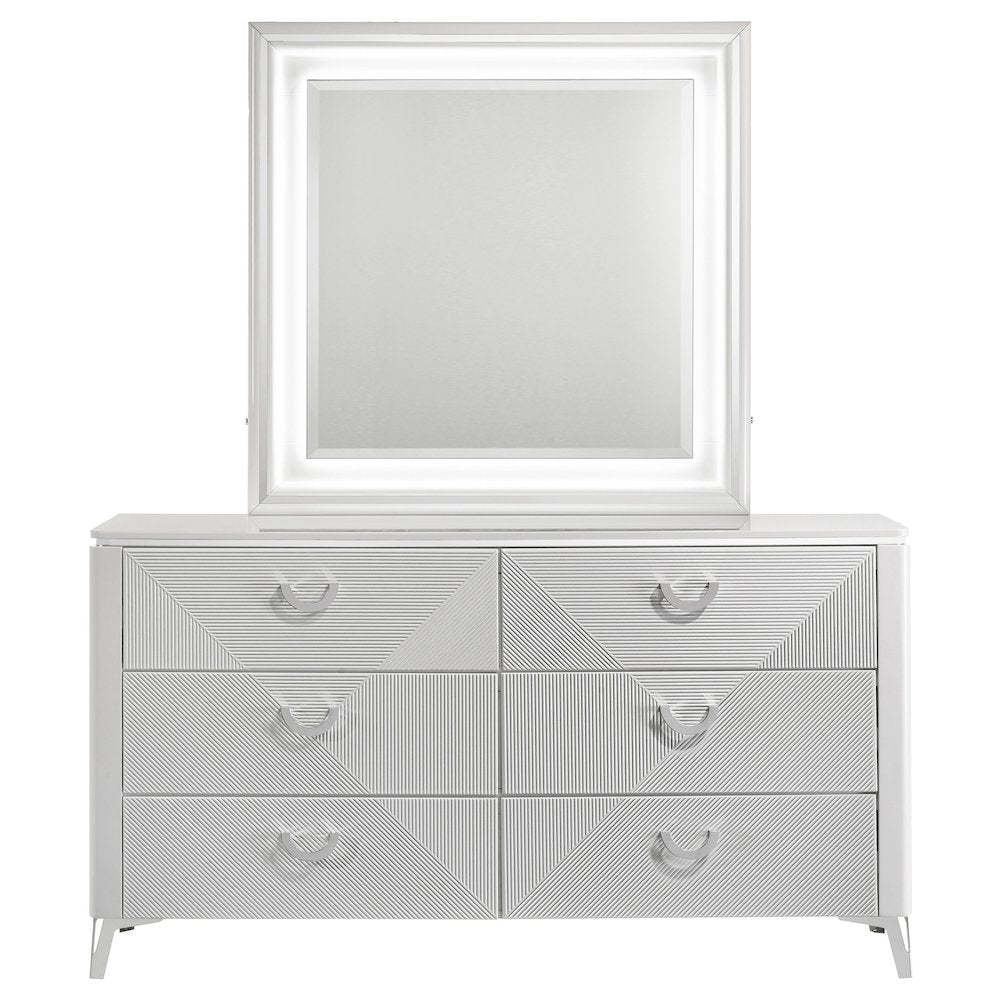 Cassia 6-drawer Dresser Cabinet with Mirror White High Gloss