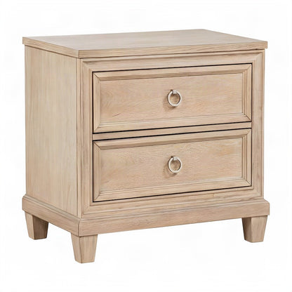Veneer Nightstand with 2-Drawer Storage, Coastal Bedside Table, Washed Oak