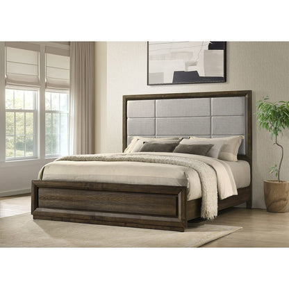 Atlas 63-inch California King Upholstered Panel Bed Grey and Dark Oak