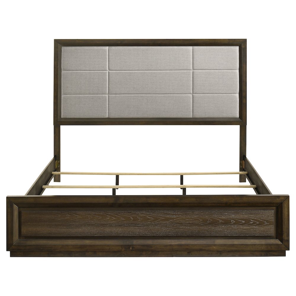Atlas 63-inch California King Upholstered Panel Bed Grey and Dark Oak