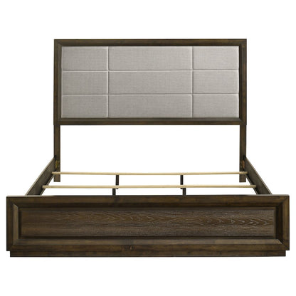 Atlas 63-inch California King Upholstered Panel Bed Grey and Dark Oak