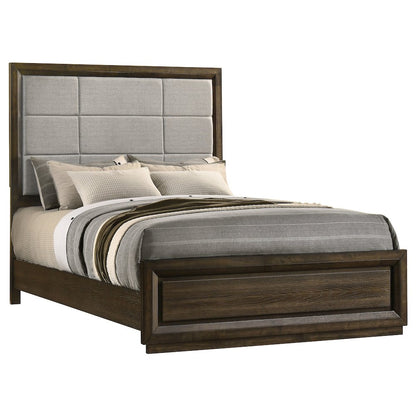 Atlas 63-inch Queen Upholstered Panel Bed Grey and Dark Oak