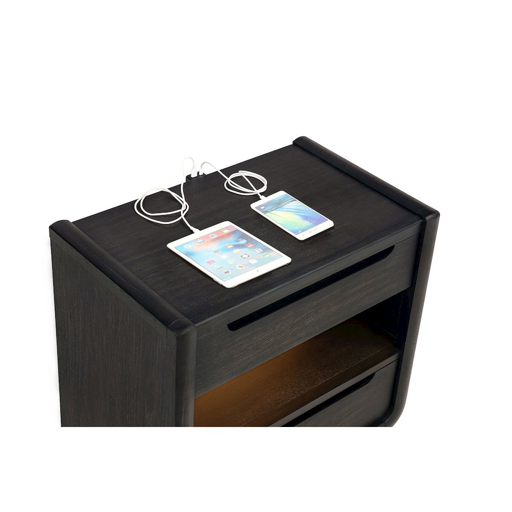 Leandro 2-drawer LED Nightstand with USB Burnished Black
