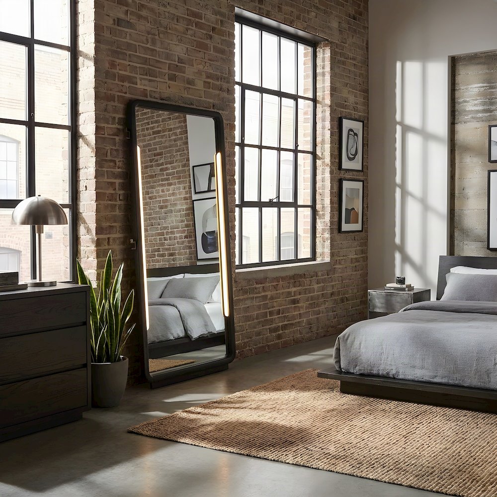 Wood-Framed Full Length Standing Floor Mirror, Full Body Leaner, Burnished Black
