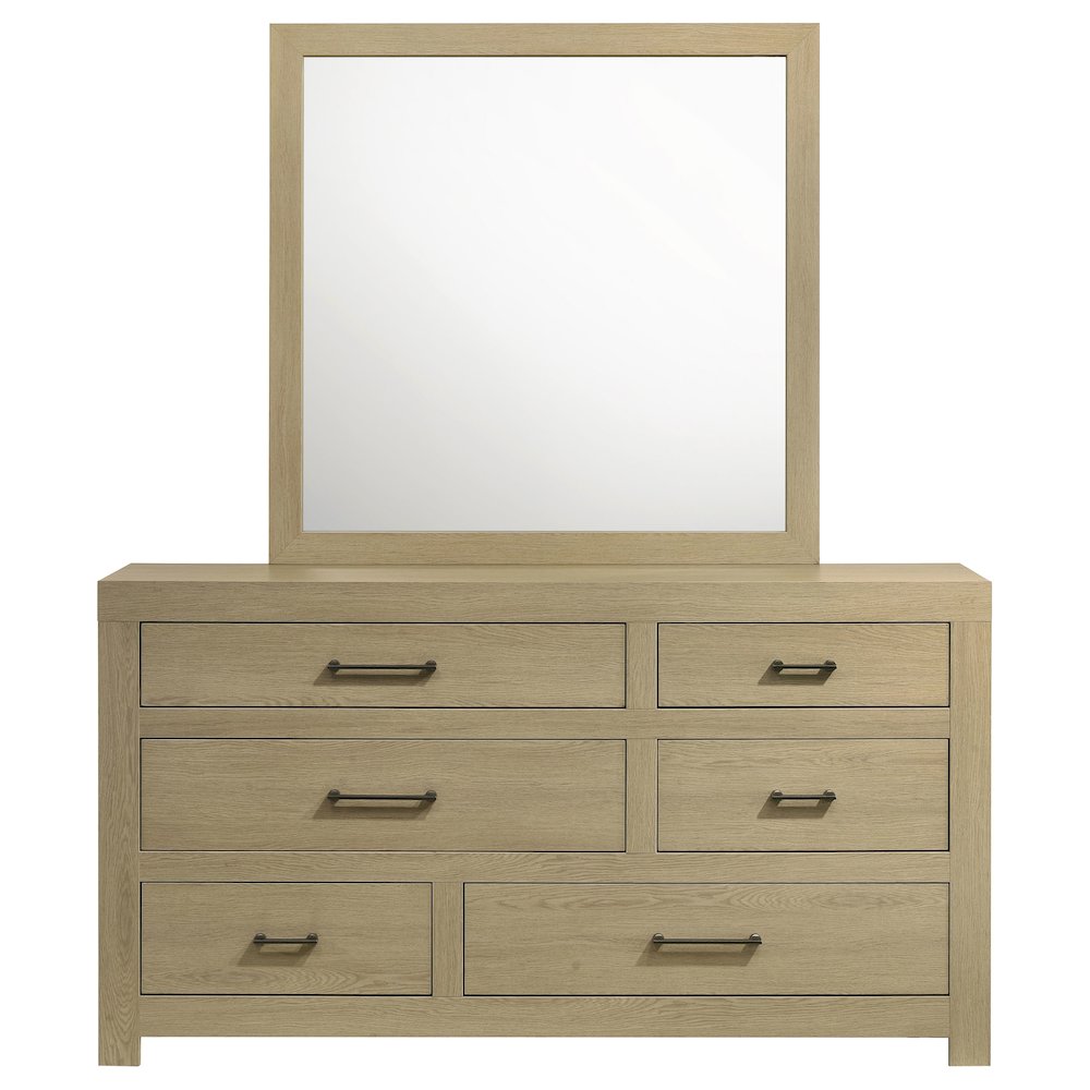 Hendricks 6-drawer Bedroom Dresser and Mirror Light Oak