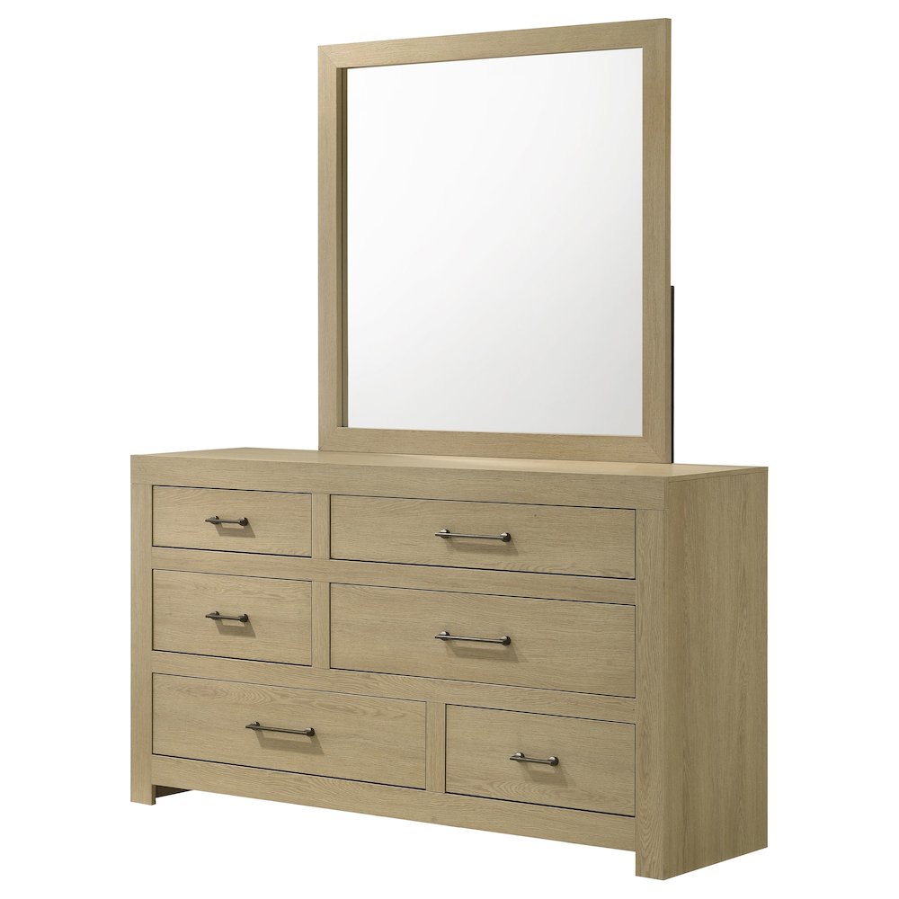 Hendricks 6-drawer Bedroom Dresser and Mirror Light Oak