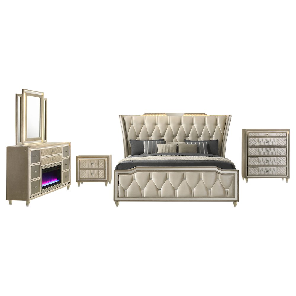 Lorient 5-piece Eastern King Bedroom Set Ivory and Camel