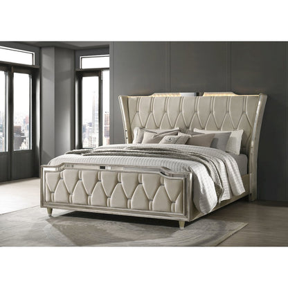 Lorient California King LED Upholstered Bed Ivory and Camel