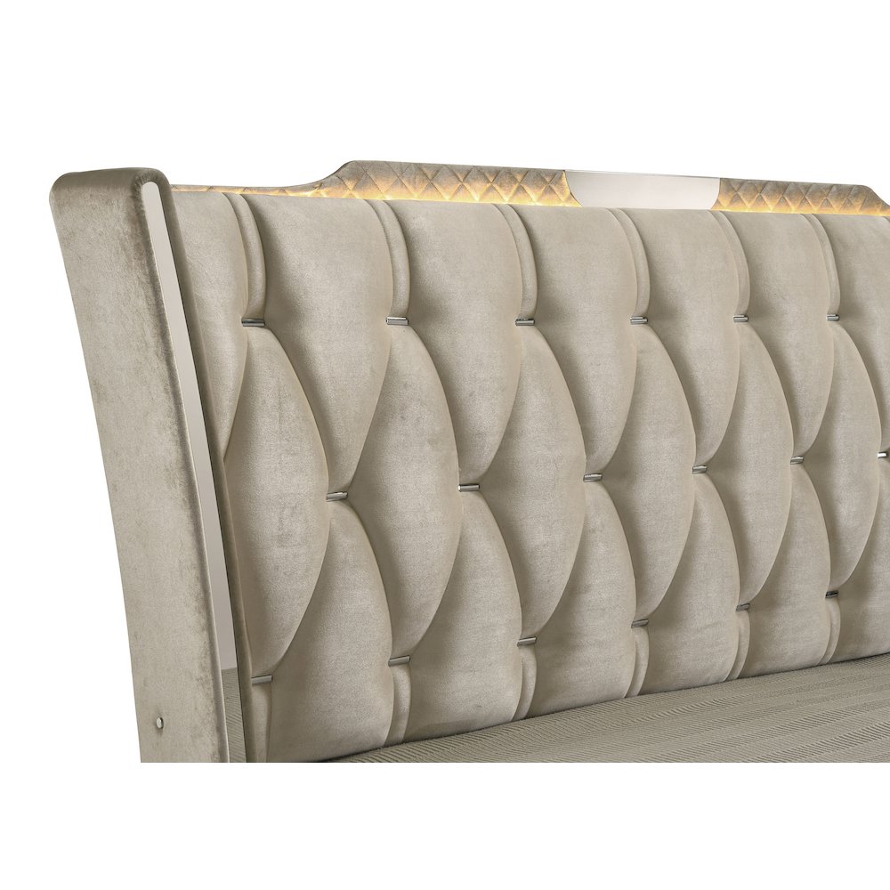 Lorient California King LED Upholstered Bed Ivory and Camel