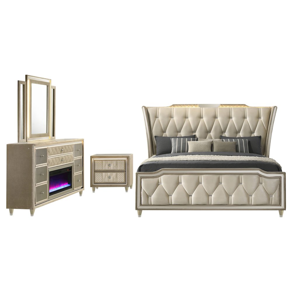Lorient 4-piece California King Bedroom Set Ivory and Camel