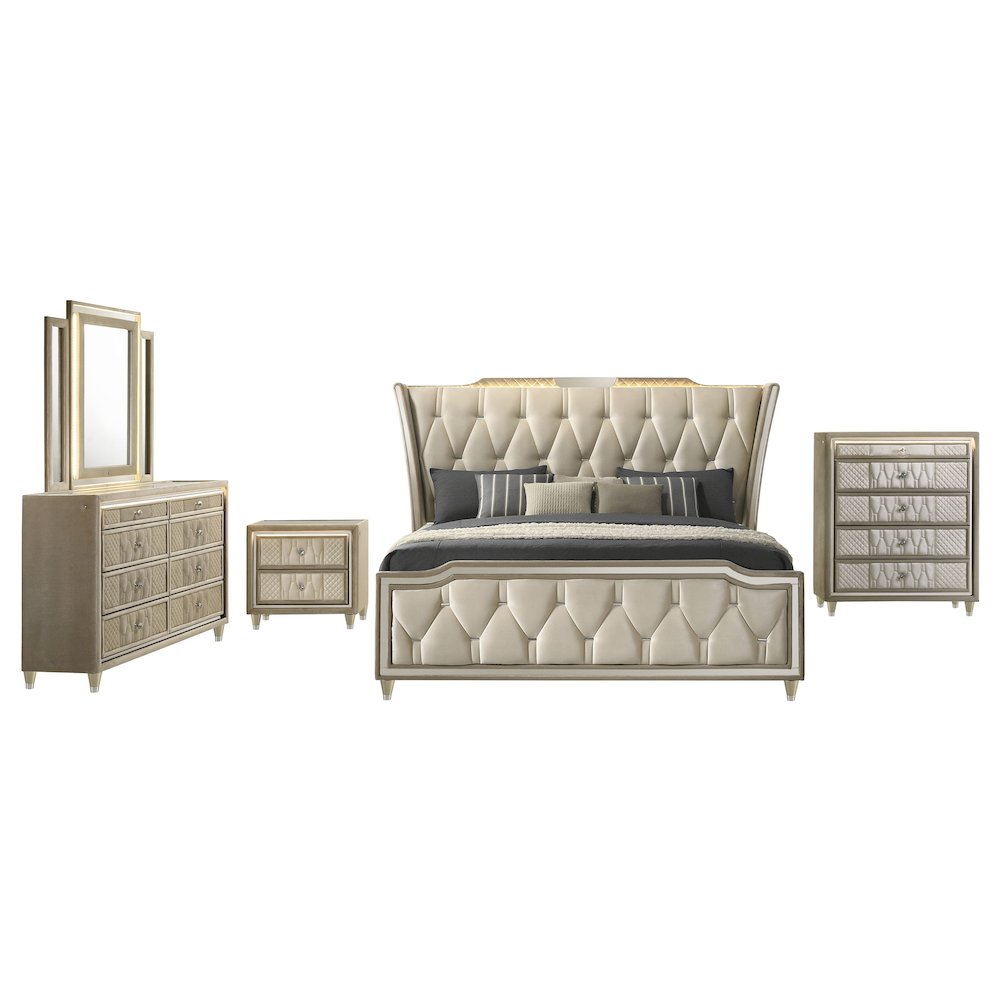 Lorient 5-piece Queen Bedroom Set Ivory and Camel