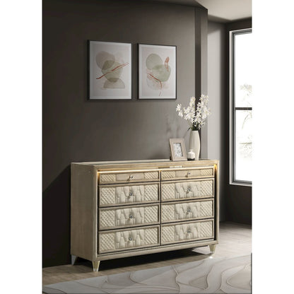 Lorient 8-drawer LED Bedroom Dresser Cabinet Ivory and Camel