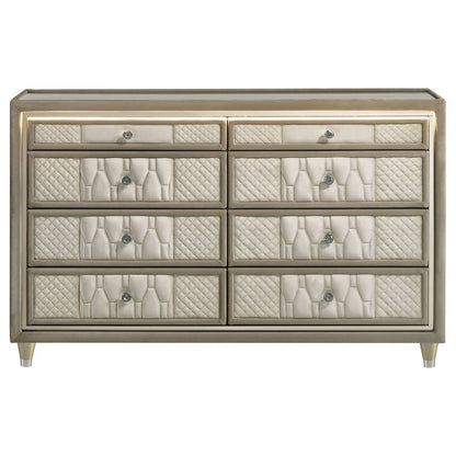 Lorient 8-drawer LED Bedroom Dresser Cabinet Ivory and Camel