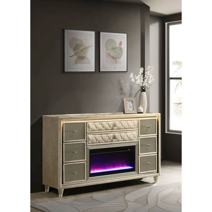 Lorient 8-drawer LED Bedroom Flame Box Dresser Ivory Camel