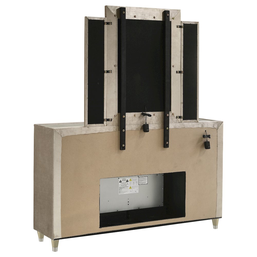 Lorient 8-drawer LED Flame Box Dresser and Mirror Ivory Camel