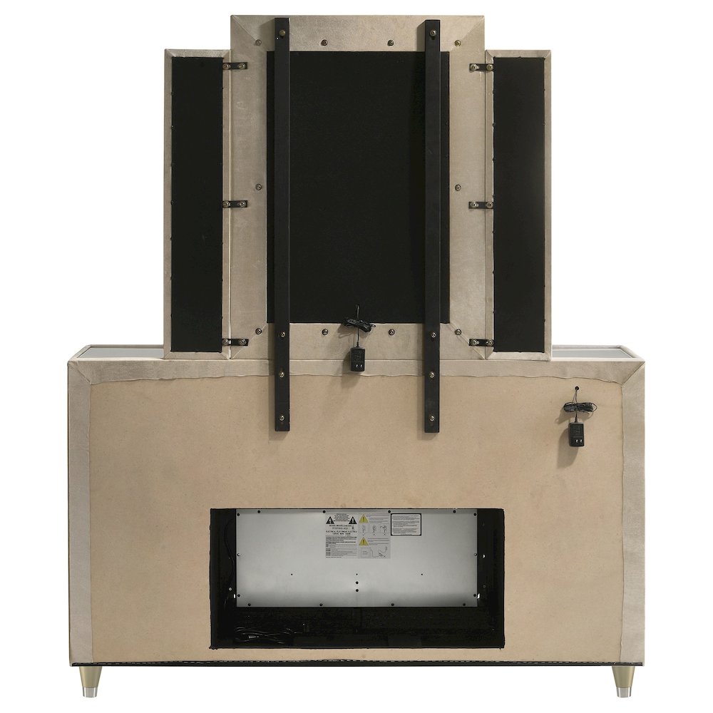 Lorient 8-drawer LED Flame Box Dresser and Mirror Ivory Camel