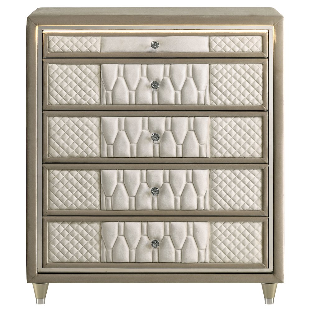 Lorient 5-drawer LED Chest of Drawers Ivory and Camel