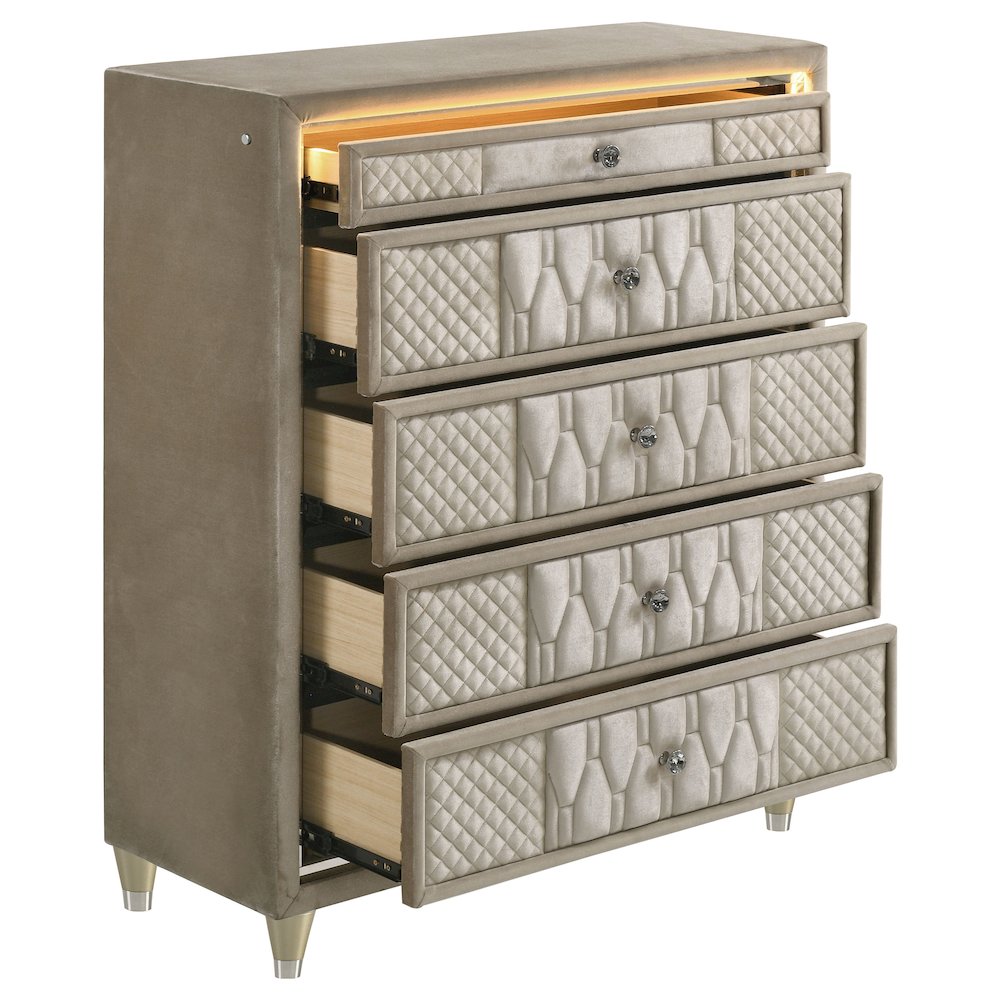 Lorient 5-drawer LED Chest of Drawers Ivory and Camel