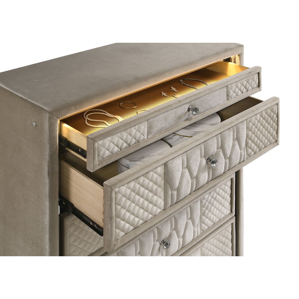 Lorient 5-drawer LED Chest of Drawers Ivory and Camel