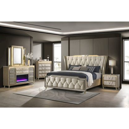 Lorient 5-drawer LED Chest of Drawers Ivory and Camel