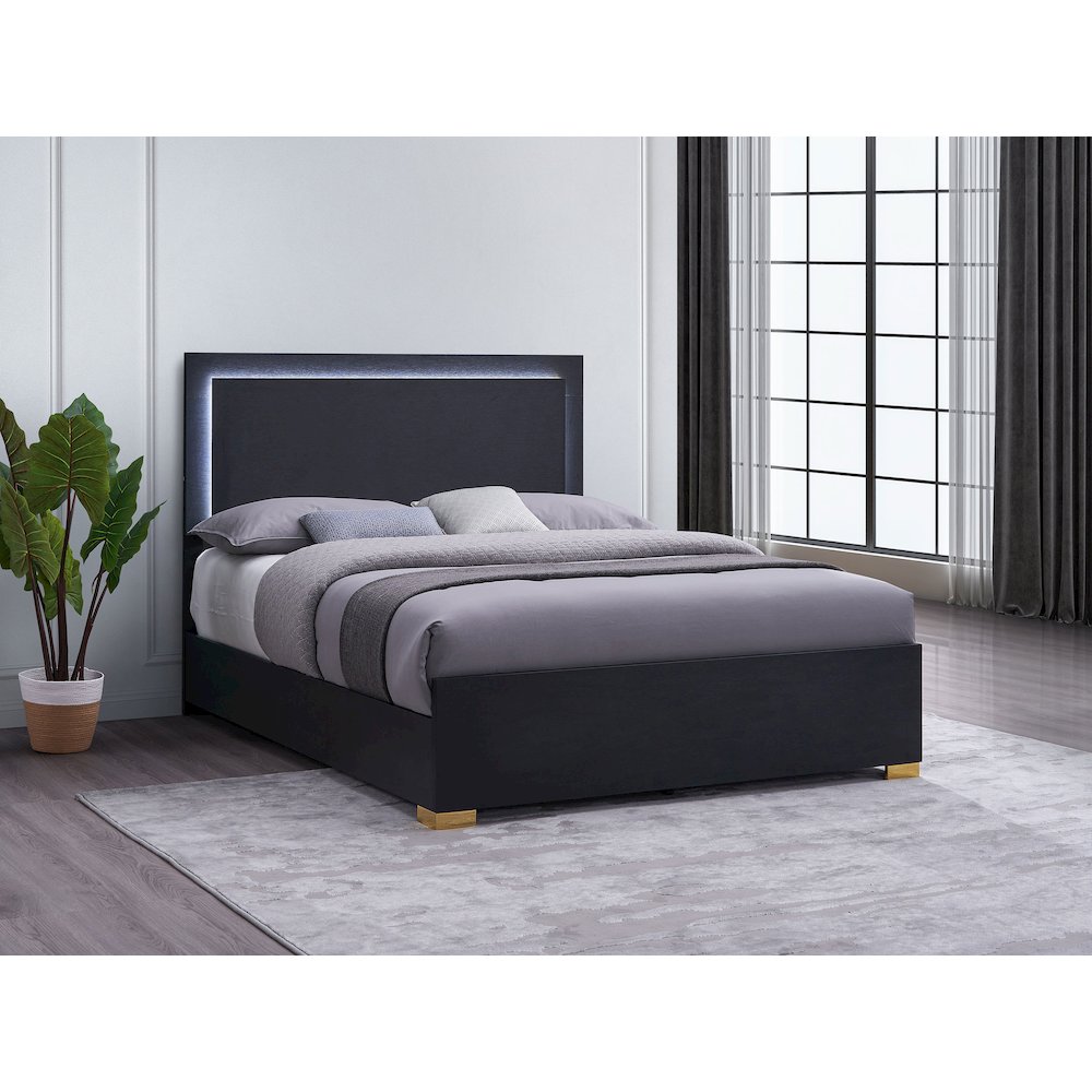 Marceline Wood Full LED Panel Bed Black