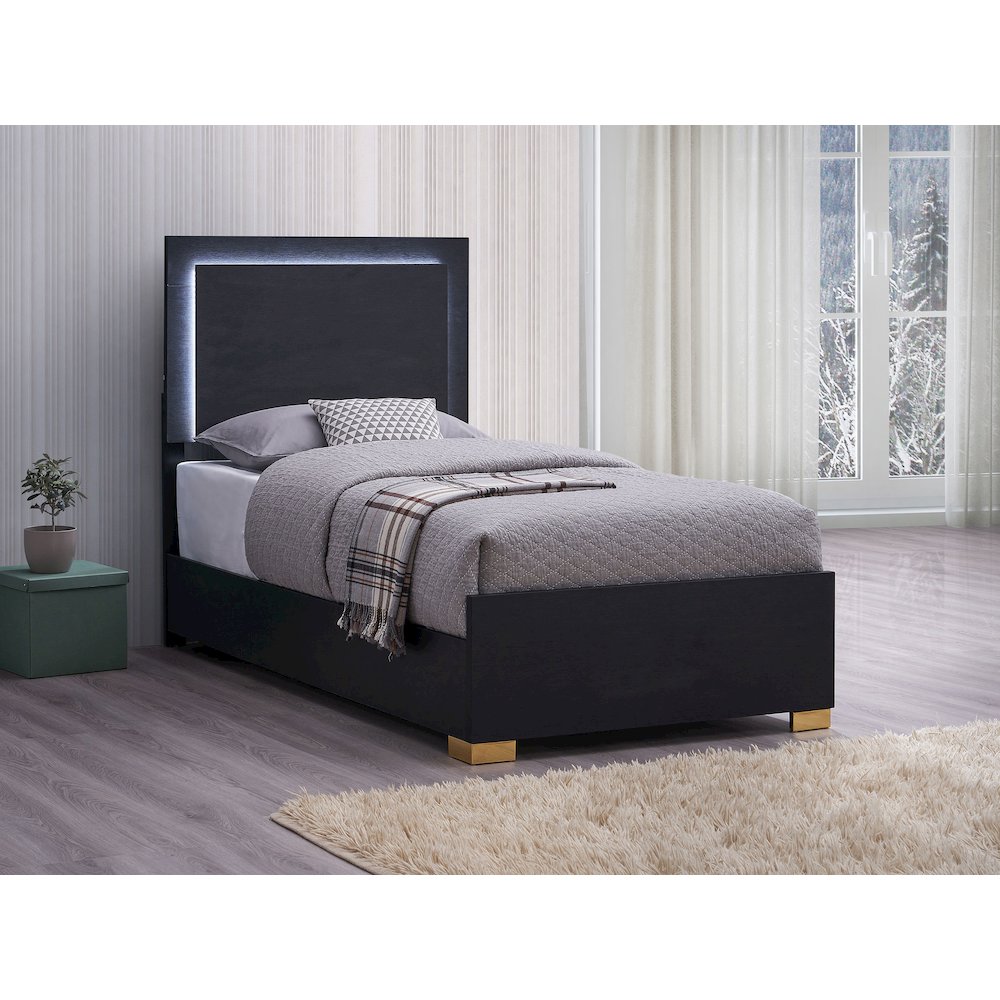Marceline Wood Twin LED Panel Bed Black