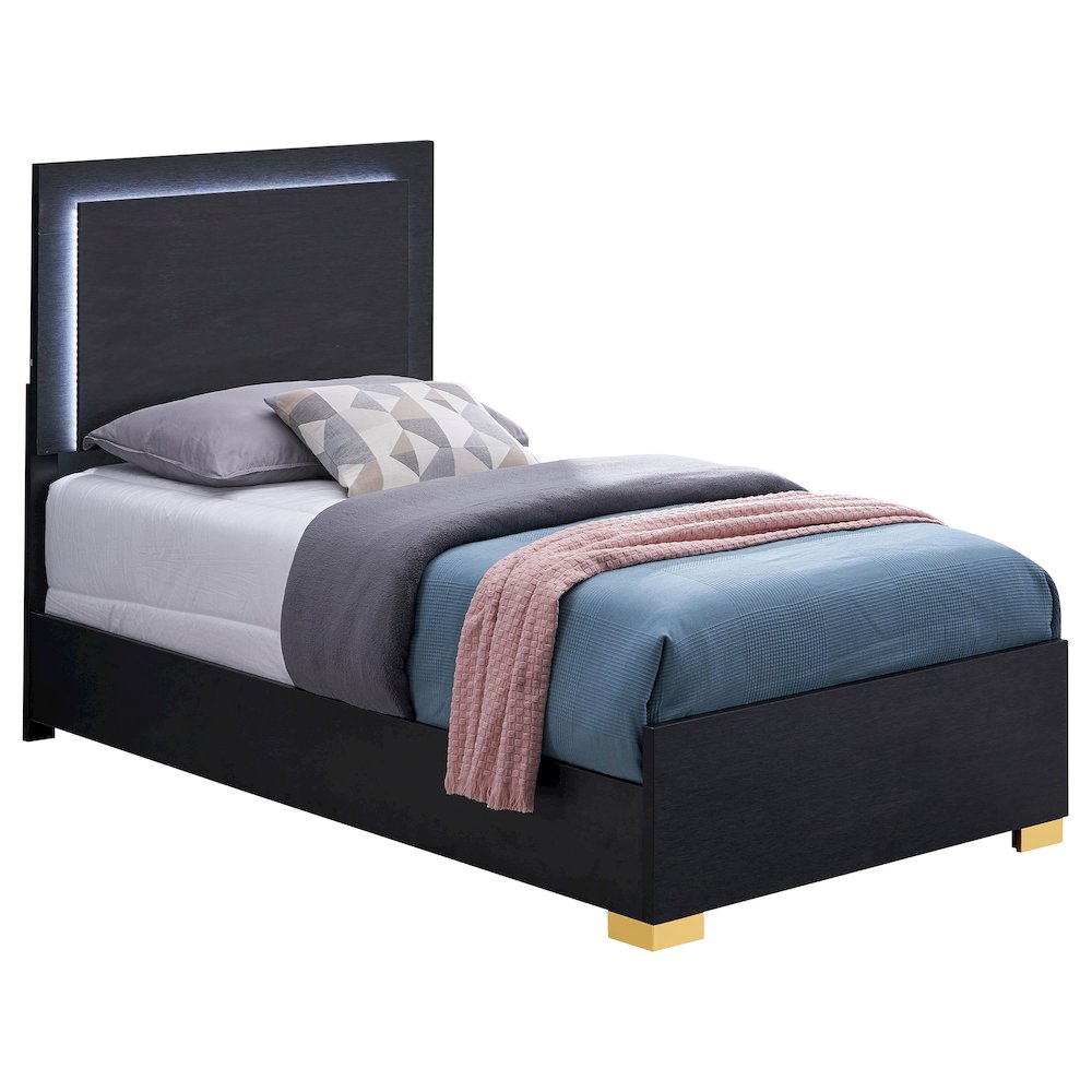 Marceline Wood Twin LED Panel Bed Black