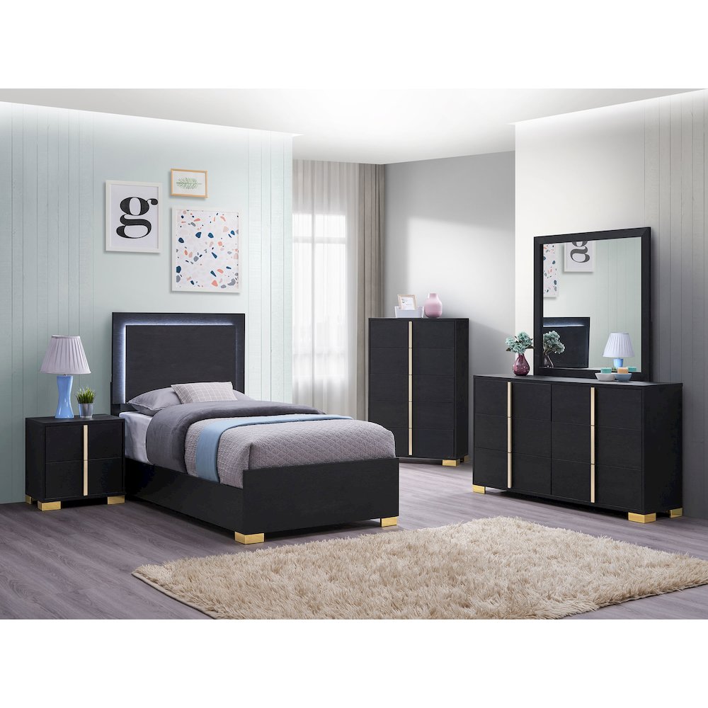 Marceline Wood Twin LED Panel Bed Black
