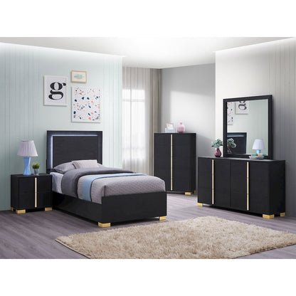 Marceline Wood Twin LED Panel Bed Black
