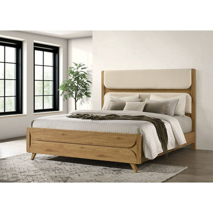 Bennett 62-inch California King Upholstered Panel Bed Cream and Light Oak